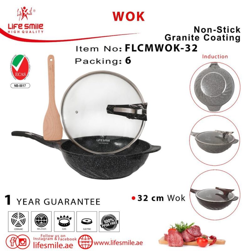 تابه سوپر گرانیت تک دسته لایف مدل: FLCM_wok_32