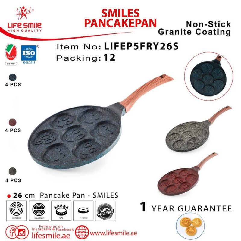 تابه پنکیک گرانیتی طرح ایموجی مدل :  LIFE-P5-FRY-26S لایف اسمایل