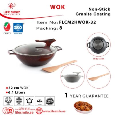تابه wok دو دسته سایز ۳۲ مدل : Flcm_2H_wok_۳۲