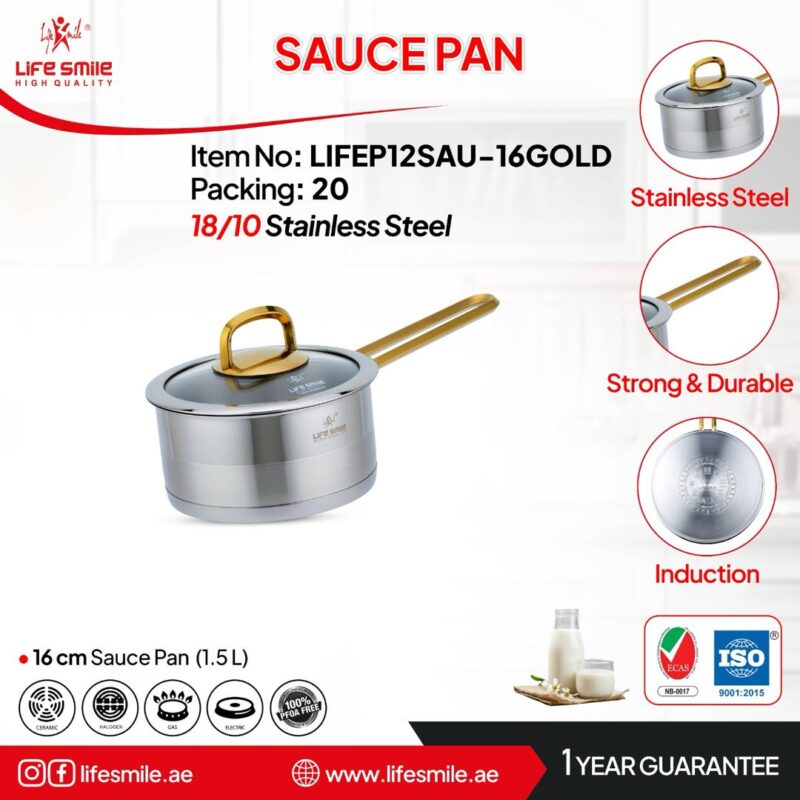 شیرجوش استیل دسته طلایی لایف اسمایل مدل : Lifep12SAU-16Gold