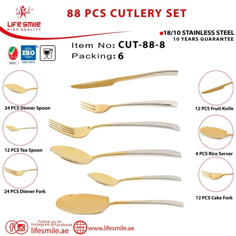 سرویس ۸۸ تیکه قاشق چنگال استیل لایف مدل : CUT-88-8