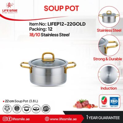 قابلمه تکی سایز ۲۴ استیل دسته طلایی لایف مدل: Lifep12-24Gold