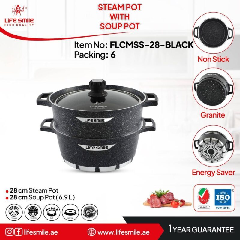 قابلمه بخار پز سوپر گرانیت مدل : FLCMSS-28-Black